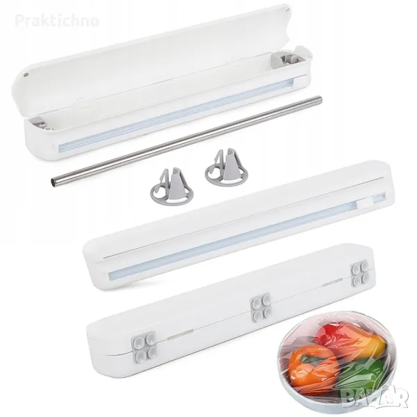 Кухненски диспенсър за фолио с нож и вакуумни вендузи за прикрепване, снимка 1