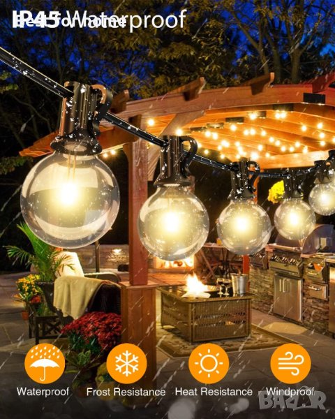 Външни соларни светлини 25+2 нечупливи LED крушки, G40,водоустойчиви, снимка 1