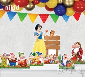 Снежанка и Седемте джуджета декор за рожден ден парти украса картонени фигурки пано, снимка 1