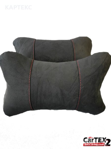 Възглавници за автомобилна седалка / Алкантара / черно с червен шев, снимка 1