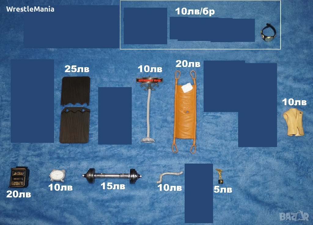WWE Аксесоари за Кеч Фигури Малка Титла/Дрехи/Пътнически Куфар/Маса/Часовник/Щанга/Тръба, снимка 1