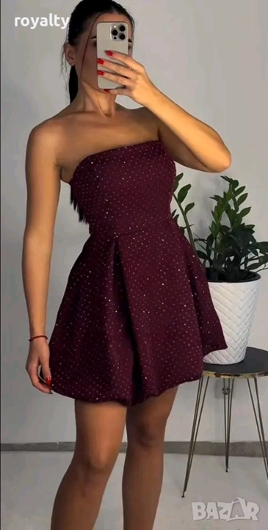 Червена Дамска Рокля с Камъни , снимка 1