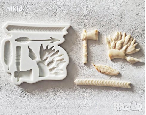 Индиански пера перо сатър брадва стрела силиконов молд форма фондан шоколад , снимка 1