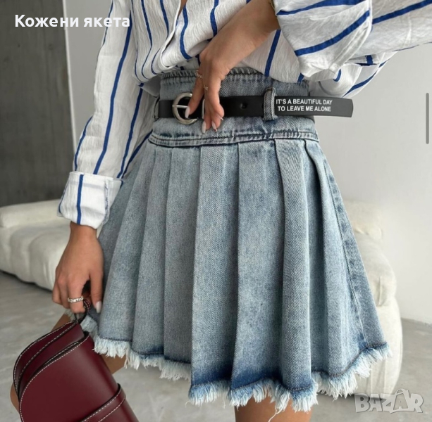 Дънкова разкроена пола с подарък колан, снимка 1