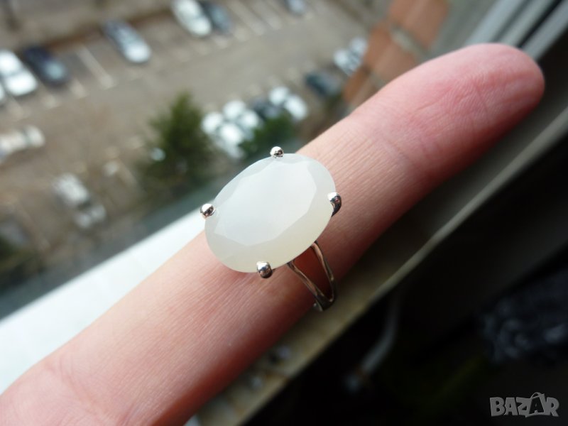 Нов сребърен пръстен със светъл камък, халка 1.85, 1.9, снимка 1