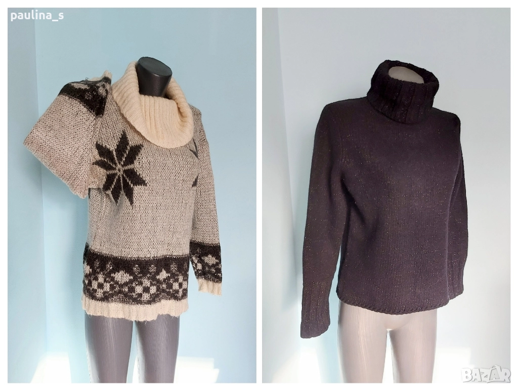 Два броя / Дамски пухкав пуловер с поло яка , снимка 1