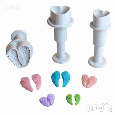 3 бр мини крило крила пластмасови резци форми с бутало резец форма пластмасови с релеф за фондан, снимка 1