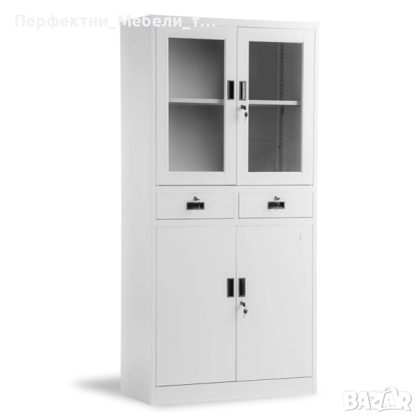 Многофункционален метален шкаф стъклени врати,чекмеджета,плътни врати, снимка 1