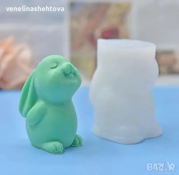 3D заек зайче с дълги уши Силиконов молд форма калъп за свещи гипс сапун , снимка 1