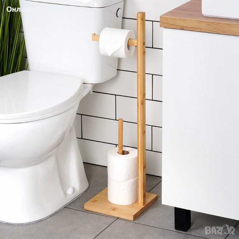 Стойка за тоалетна хартия с място за резервни ролки, бамбук 70см 567039, снимка 1
