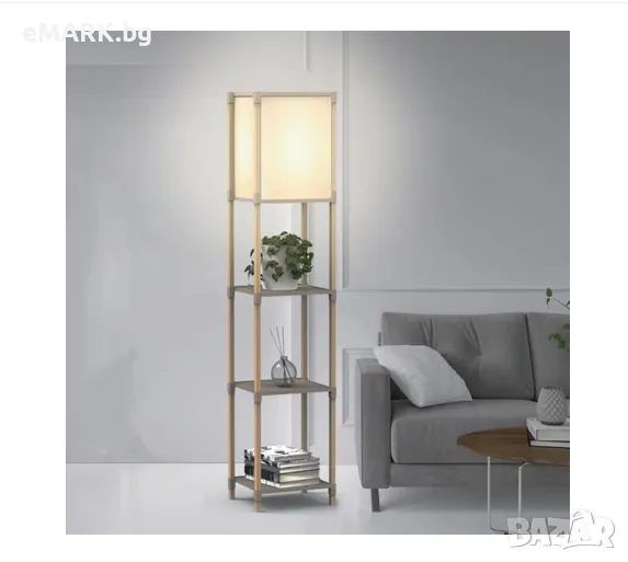 Комплект етажерка с лампа от букова дървесина с 3 рафта и размери на етажерката Д29 х Ш25 х В133 см , снимка 1