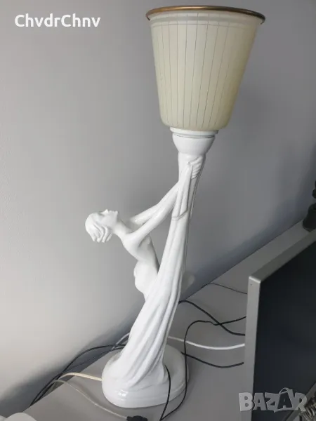 66см стара италианска порцеланова настолна лампа с фигура на гола жена/еротика/Art Deco статуетка, снимка 1