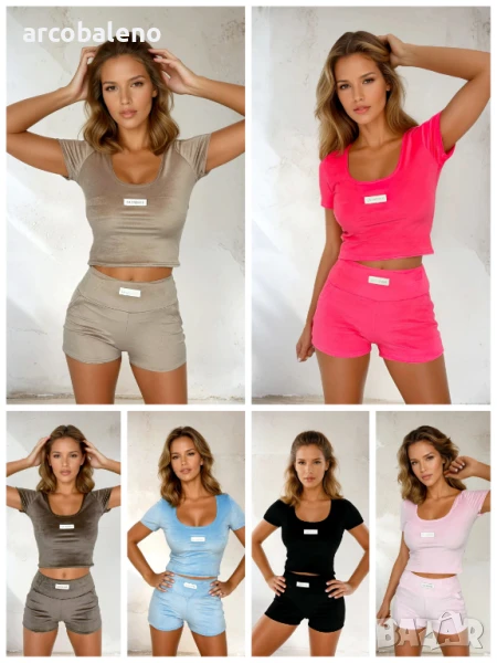 Дамски комплект от две части кадифен топ и шорти Bianca, 7цвята , снимка 1