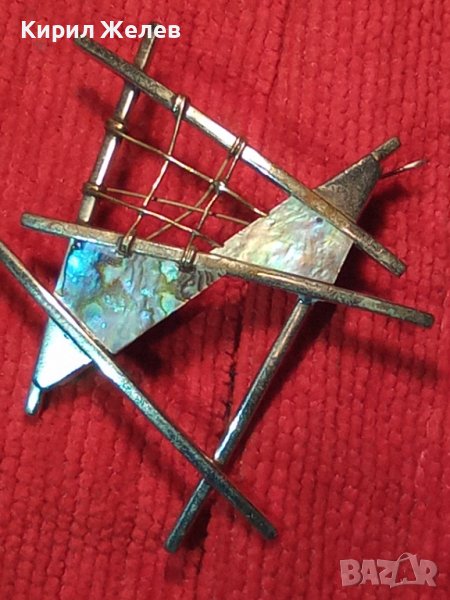 СТАРА АРТИСТИЧНА СЕДЕФЕНА СРЕБЪРНА ВИНТИДЖ АРТ БРОШКА РЪЧНА ИЗРАБОТКА с КРАЛСКИ СЕДЕФ 34496, снимка 1