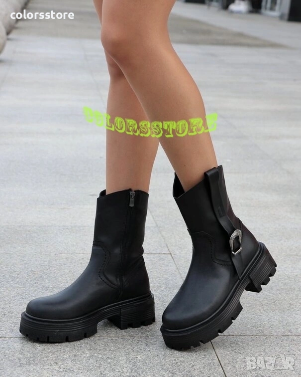 Равни боти - черна кожа - BH105, снимка 1