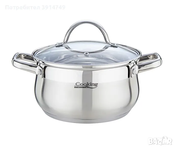 Стоманена тенджера, неръждаема (инокс) с термоустойчив капак, 5-слойно дъно, 4,7 литра, *НОВА*, снимка 1