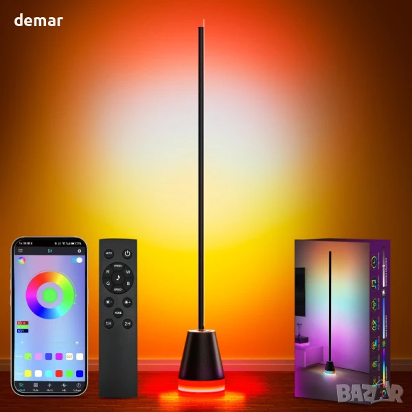 Смарт ъглова подова лампа Keepsmile, RGB LED 16 милиона цвята, дистанционно и приложение, черна, снимка 1