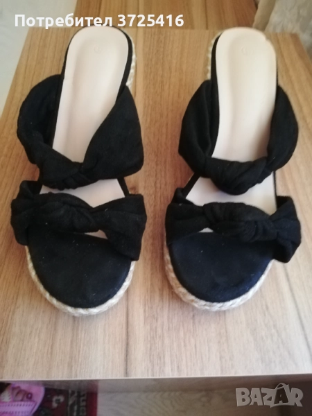 Дамски сандали, номер 36, плетена цяла подметка, ток 8 см, снимка 1