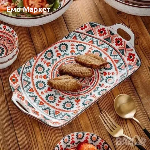 Керамична правоъгълна чиния плато с дръжки, снимка 4 - Чинии - 49276990