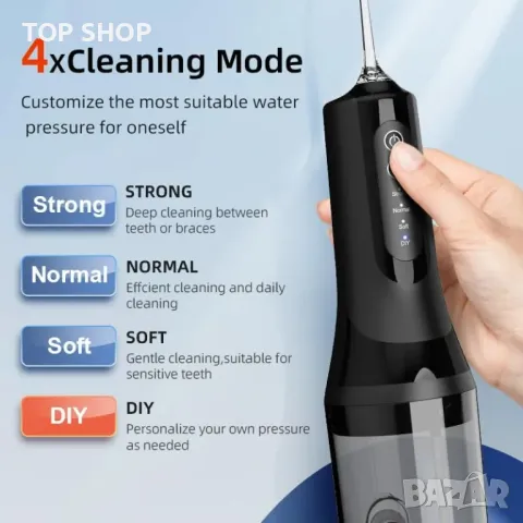 Зъбен душ, преносим иригатор за устна кухина, USB акумулаторен, черен, снимка 3 - Тримери - 49965464