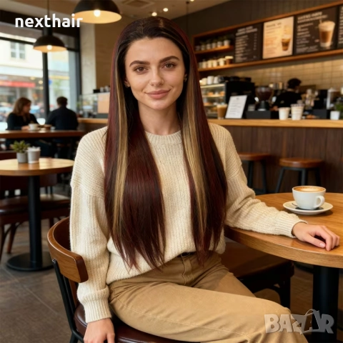 Омбре перука 13×4 с дантела - екстравагантен микс от червени и руси кичури, 90 см, снимка 5 - Аксесоари за коса - 52566967