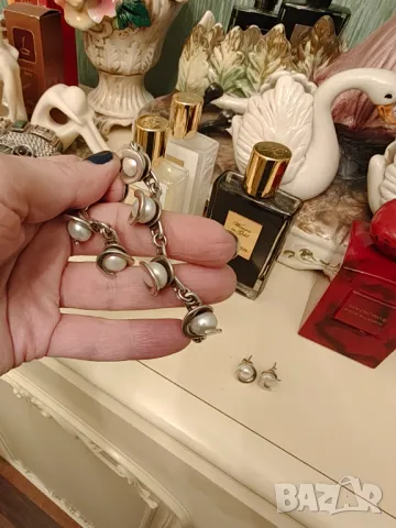 Масивен сребърен лот с перли, снимка 3 - Бижутерийни комплекти - 49132090
