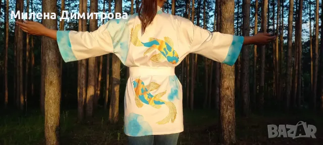 Ръчно рисувано сатенирано кимоно 