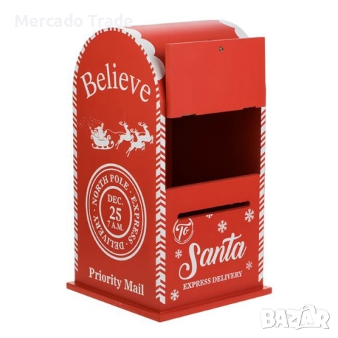 Коледна декоративна дървена пощенска кутия в ретро стил, с надпис, Червен, снимка 3 - Декорация за дома - 52472169