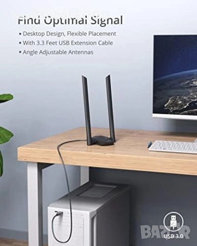 AX1800 High Gain WLAN Stick Long Range Adapter – Dual Band 1201 Mbps 5GHz/2.4GHz, снимка 5 - Други - 53022119