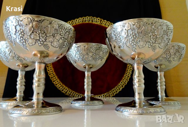 Посребрен сервиз чаши за вино,шампанско 2 бр. , снимка 2 - Антикварни и старинни предмети - 38273053