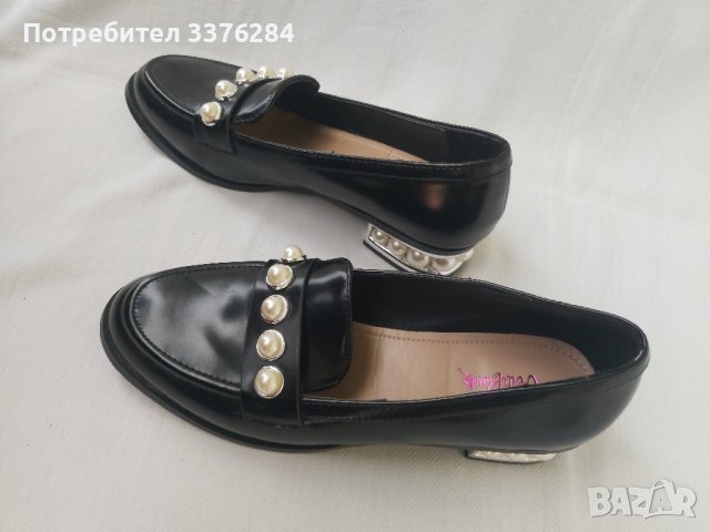 НОВИ Черни кожени елегантни обувки с перли, снимка 9 - Дамски елегантни обувки - 40488526