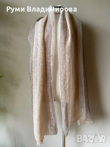 Бежов шал Zara от лен, снимка 7 - Шалове - 52770415