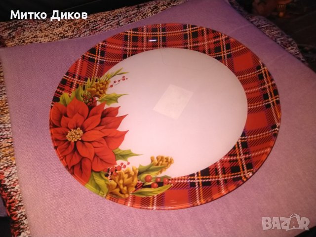 Гръцка голяма чиния плато стъклена с флорален мотив-нова фи 31см