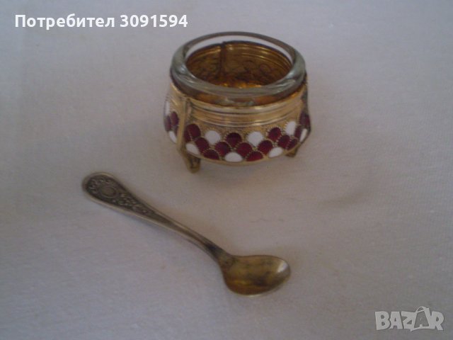 СССР горчичник съд за хайвер емайл позлата със мелхио, снимка 5 - Антикварни и старинни предмети - 37866357