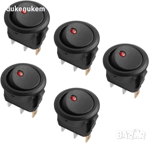 Комплект 5 бр. кръгли рокер ключове с LED индикатор