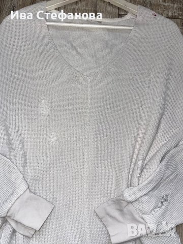 Оригинален марков мръсно бял слонова кост тънък пуловер накъсан скъсан прокъсан Diesel/Дизел, снимка 6 - Блузи с дълъг ръкав и пуловери - 43024368