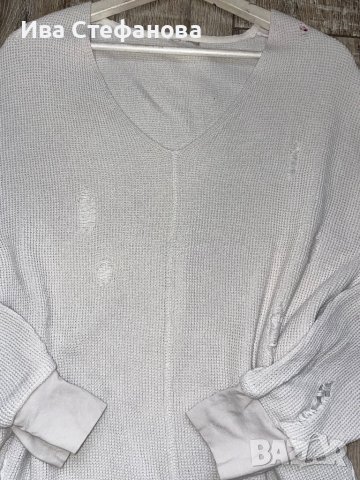 Оригинален марков мръсно бял слонова кост тънък пуловер накъсан скъсан прокъсан Diesel/Дизел, снимка 6 - Блузи с дълъг ръкав и пуловери - 43024368