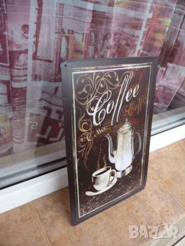 Метална табела кафе кана кафенце кафеварка картина кафене черно, снимка 2 - Декорация за дома - 43120754
