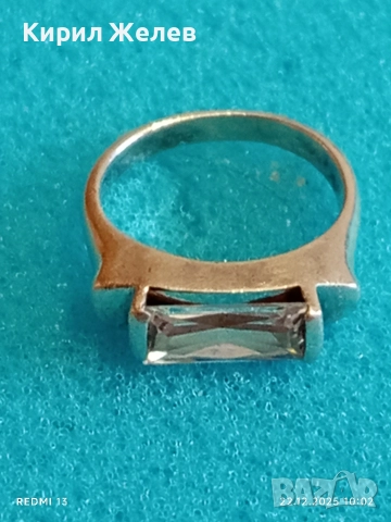 Изчистен елегантен сребърен пръстен тип Багет с кристал подходящ аксесоар за ежедневието 44320, снимка 4 - Пръстени - 52872140