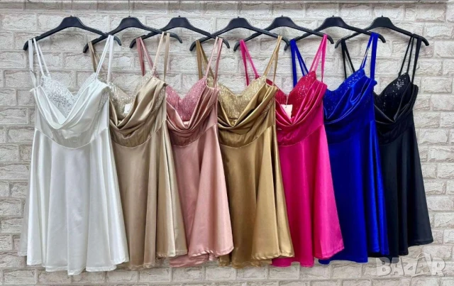 сатенени рокли с камъни , снимка 2 - Рокли - 51183578