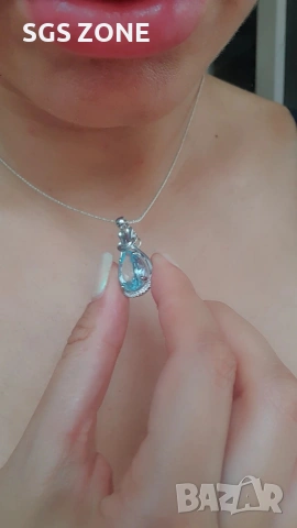 Сребърен медальон с голям деликатен топаз от Тайланд, снимка 4 - Колиета, медальони, синджири - 53406413