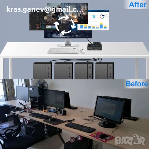 8K HDMI 2.1 KVM превключвател USB 3.0 4 порта с бърз клавиш, снимка 5 - Други - 37131651