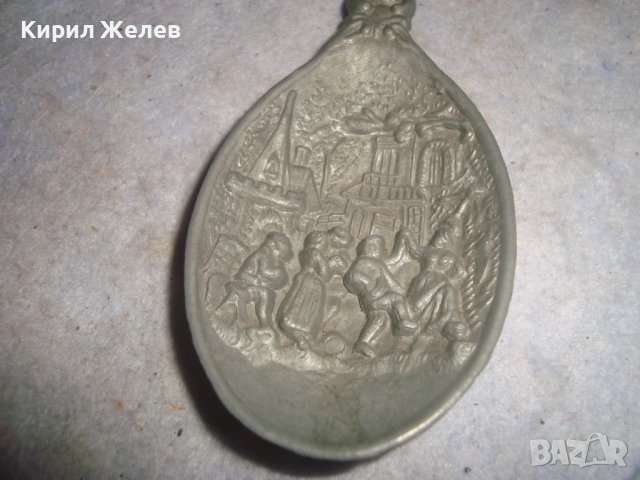 СТАРА ФИГУРАЛНО ОРНАМЕНТИРАНА ХОЛАНДСКА ДЕКОРАТИВНА ЛЪЖИЦА от ЦИНК с ЩЕМПЕЛ АНГЕЛЧЕ 5938, снимка 4 - Колекции - 38139165