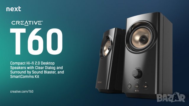 Тонколона Creative T60, 2.0, RMS 30W (15W + 15W), Bluetooth + Гаранция