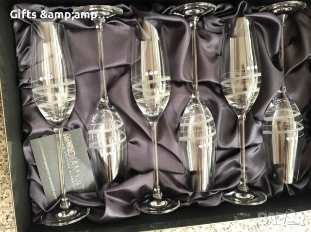 Красив сервиз от 6 чаши за шампанско - кристалекс със кристали SWAROVSKI, снимка 1 - Чаши - 37631355