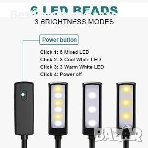Нова OMERIL LED лампа за книга USB 3 режима 360° гъвкаво гърло, снимка 4 - Други - 53260963