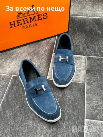 Hermes Мъжки Сини Мокасини Естествена Кожа Хермес Код E537, снимка 2 - Мокасини - 50803344