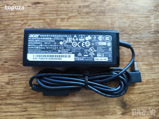 зарядно за лаптоп Acer A13-045N2A 45W/19V/2.37A конектор 3.0х1.1мм