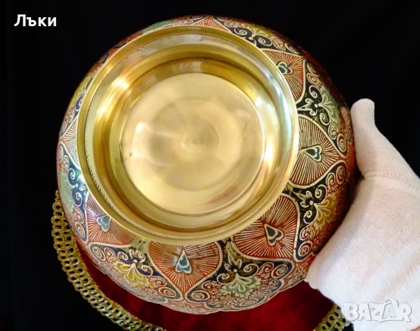 Бронзова фруктиера 720 гр.,клетъчен емайл. , снимка 6 - Антикварни и старинни предмети - 37120926