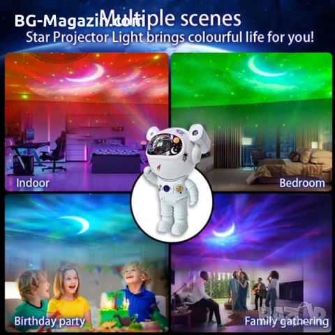 Лазерен звезден проектор Астронавт звездно небе нощна лампа с Bluetooth прожектирана на тавана деца, снимка 7 - Прожектори - 51049148